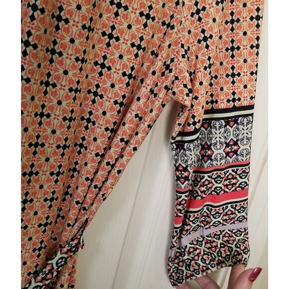 PerSeption Concept Multicolor 3/4 Sleeve Dress Tie Neckline W/Smocking - Size M - Picture 4 of 6